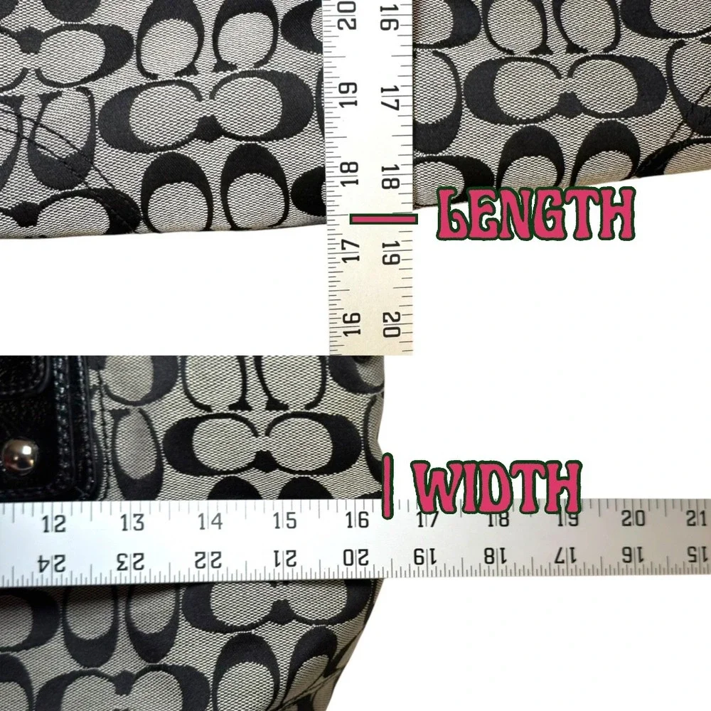 Coach Signature Jacquard Tote Bag Black Gray Patent Leather F13117 Y2K Classic